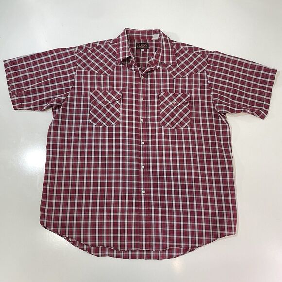 VTG Plains Men’s Western Pearl Snap Shirt Cotton Red Blue Checkered Size XL - Picture 1 of 7